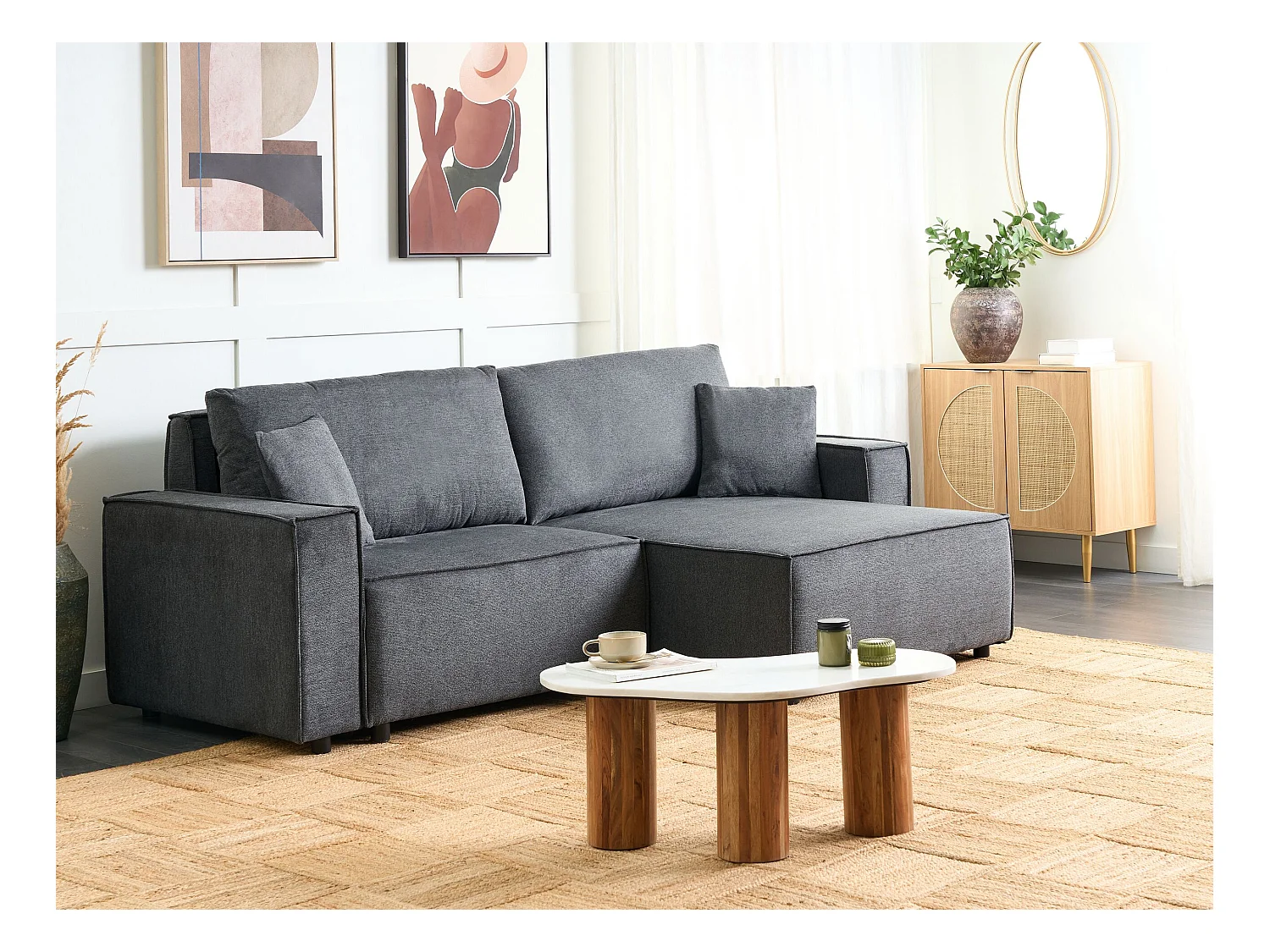 Eckschlafsofa KARILA Stoff Dunkelgrau mit Stauraum 3-Sitzer linksseitig