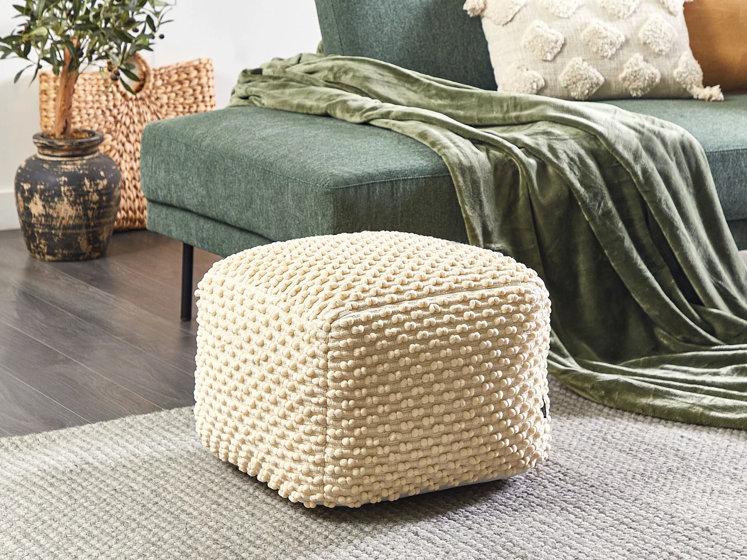 Pouf KINGRI Baumwolle Hellbeige 50 cm 50 cm 35 cm