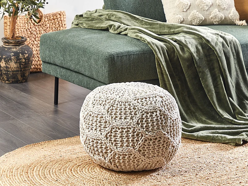 Pouf Makramee TRIMAN Baumwolle Hellbeige 50 cm 50 cm 35 cm