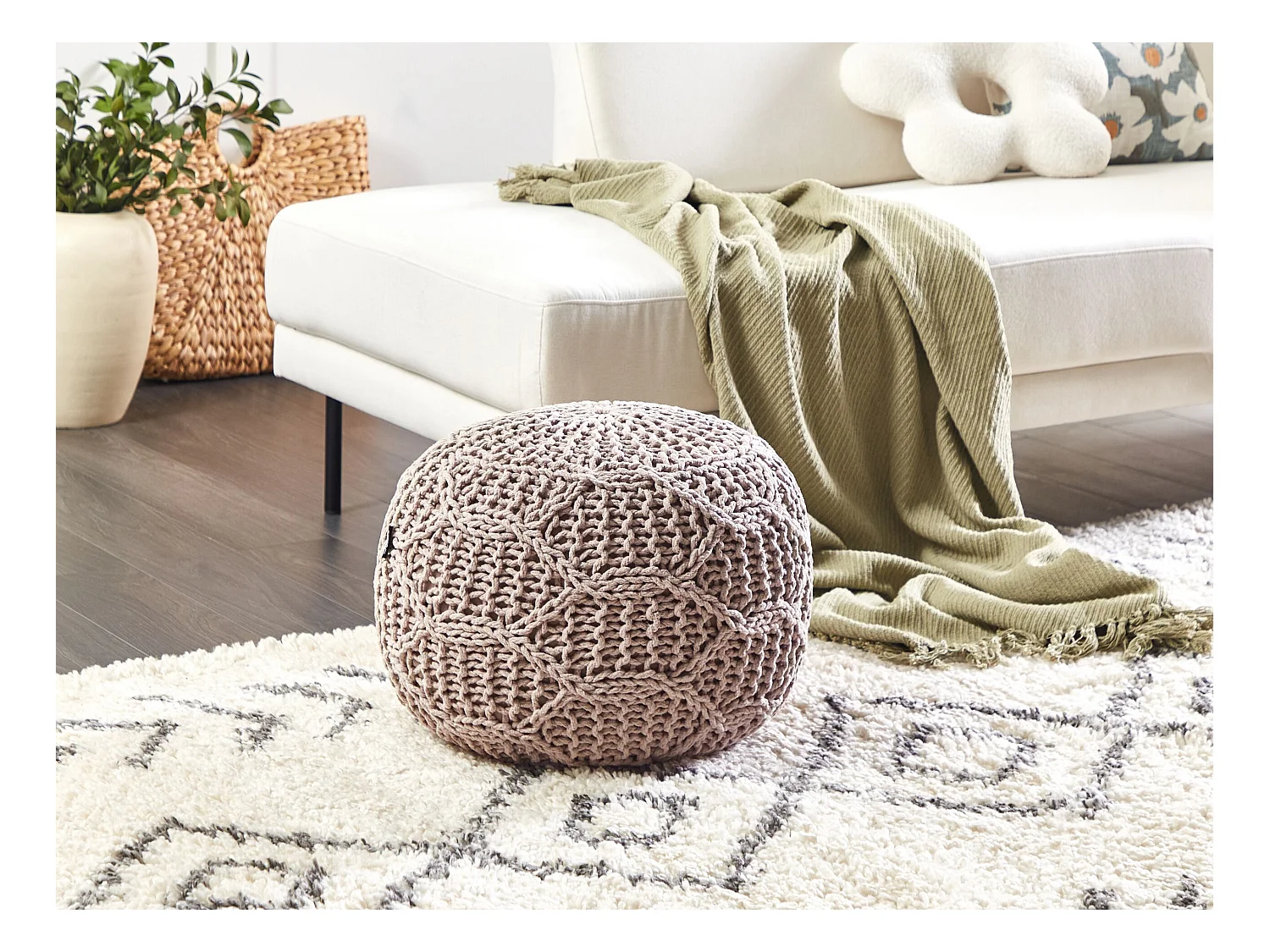Pouf Makramee TRIMAN Baumwolle Taupe 50 cm 50 cm 35 cm
