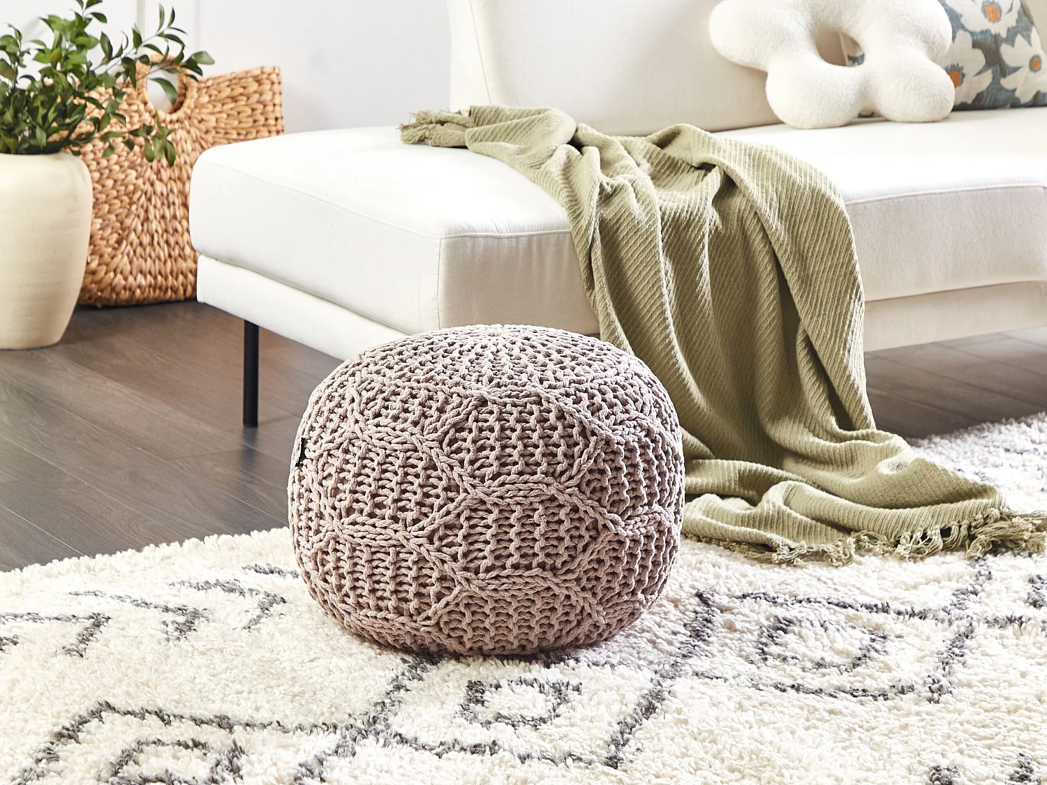 Pouf Macramè TRIMAN Cotone Tortora 50 cm 50 cm 35 cm