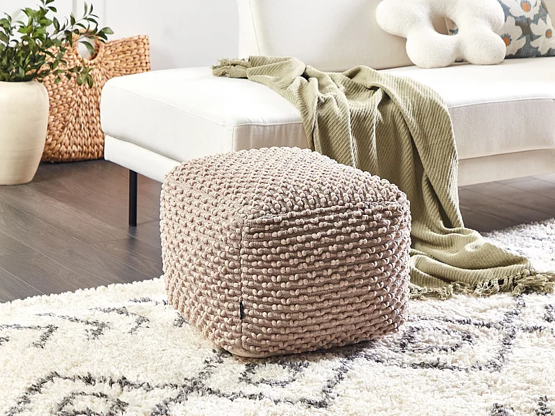 Pouf Baumwolle beige / taupe 50x50x35cm quadratisch Boho Stil Kingri