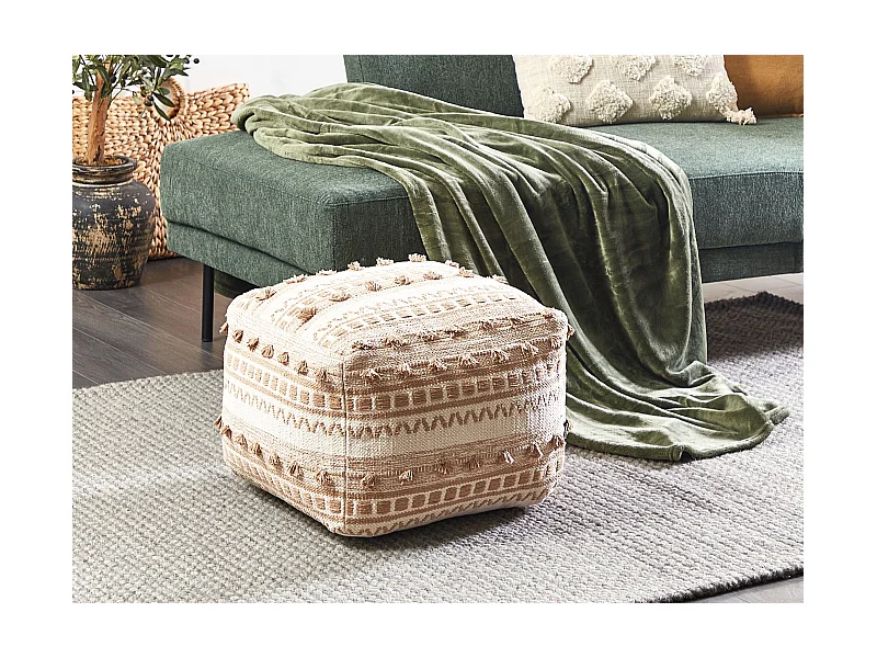 Quadratischer Pouf Fußhocker mit EPS-Füllung Abnehmbarer Bezug Baumwollgewebe Beige Karaw
