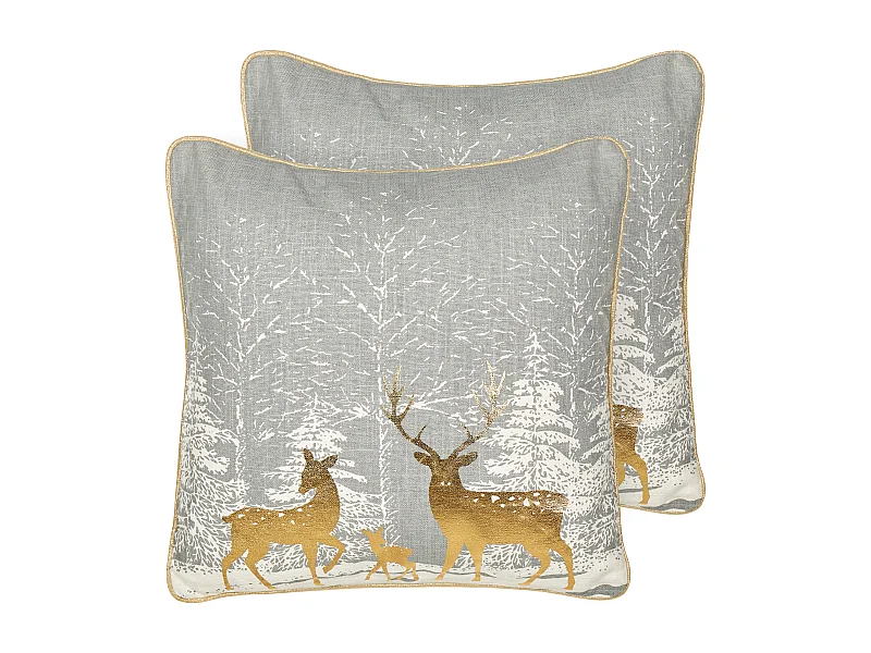 Dekokissen 2er Set AECHMEA Baumwolle 45 x 45 cm Grau Weihnachtsmotiv