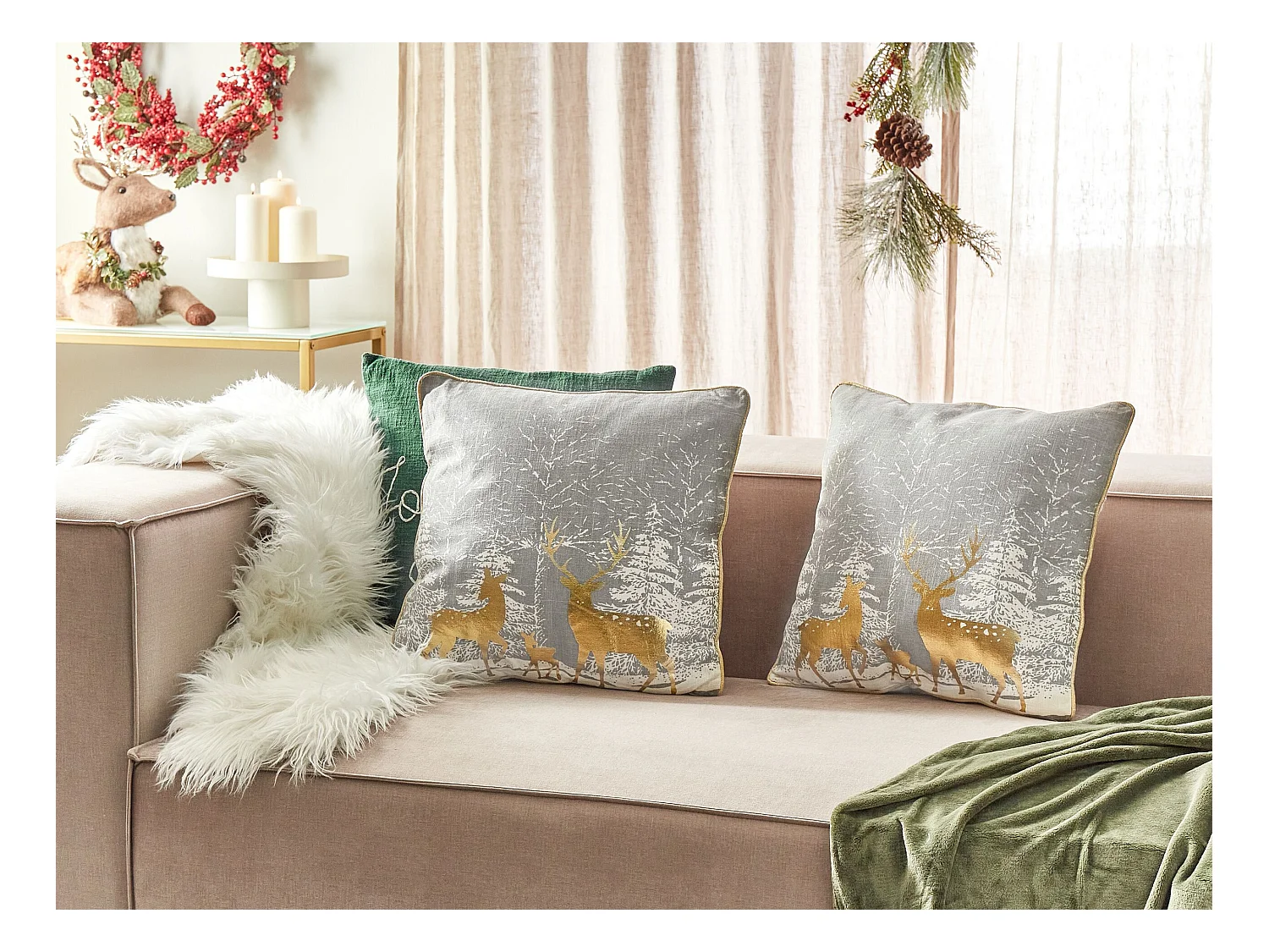 Lot de 2 coussins décoratifs AECHMEA Coton 45 x 45 cm Gris Motif de Noël