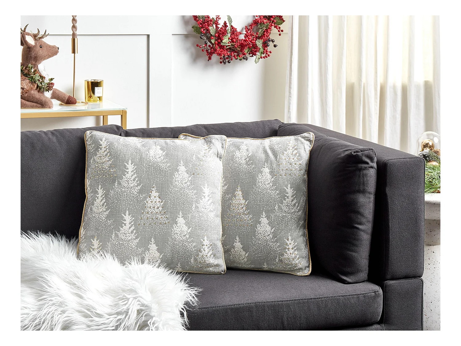 Lot de 2 coussins décoratifs BILLBERGIA Coton 45 x 45 cm Gris Motif de Noël