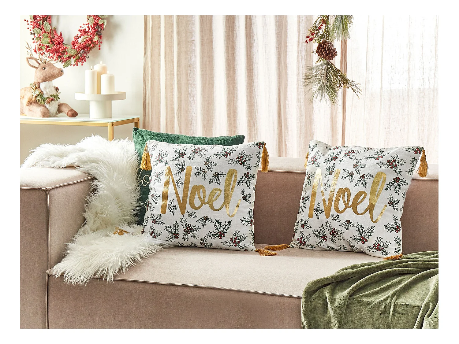 Lot de 2 coussins décoratifs ZAMIA Coton 45 x 45 cm Blanc Motif de Noël
