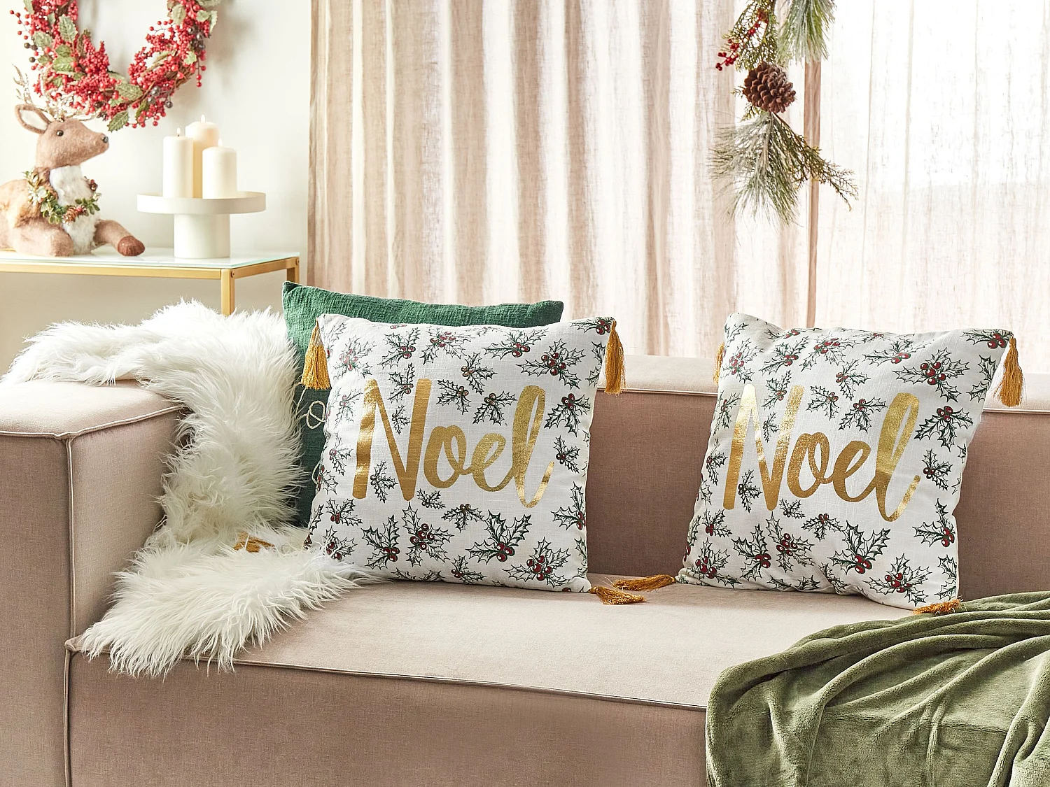 Dekokissen 2er Set ZAMIA Baumwolle 45 x 45 cm Weiss Weihnachtsmotiv