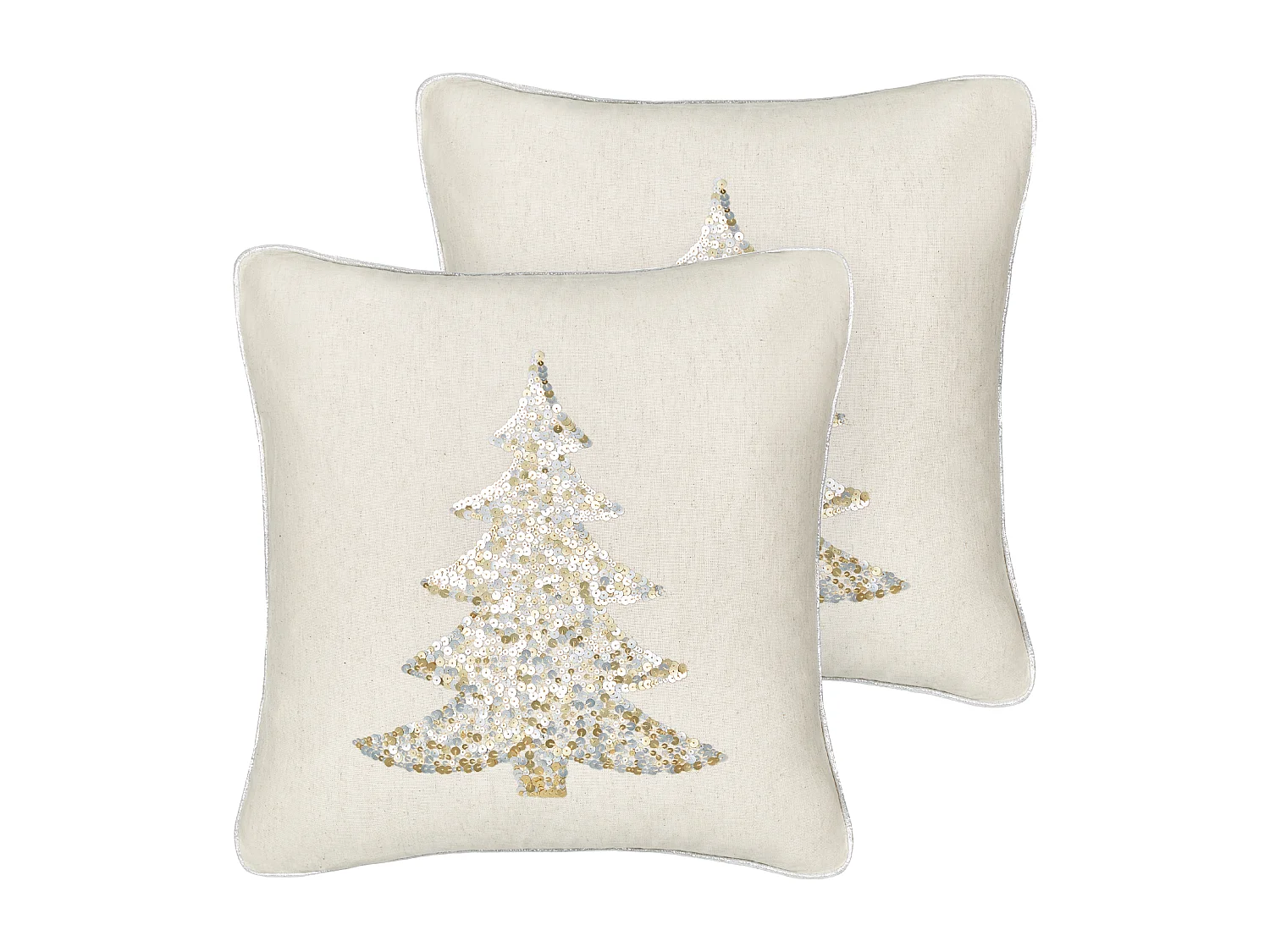 Dekokissen 2er Set CLEYERA Baumwolle 45 x 45 cm Beige Weihnachtsmotiv