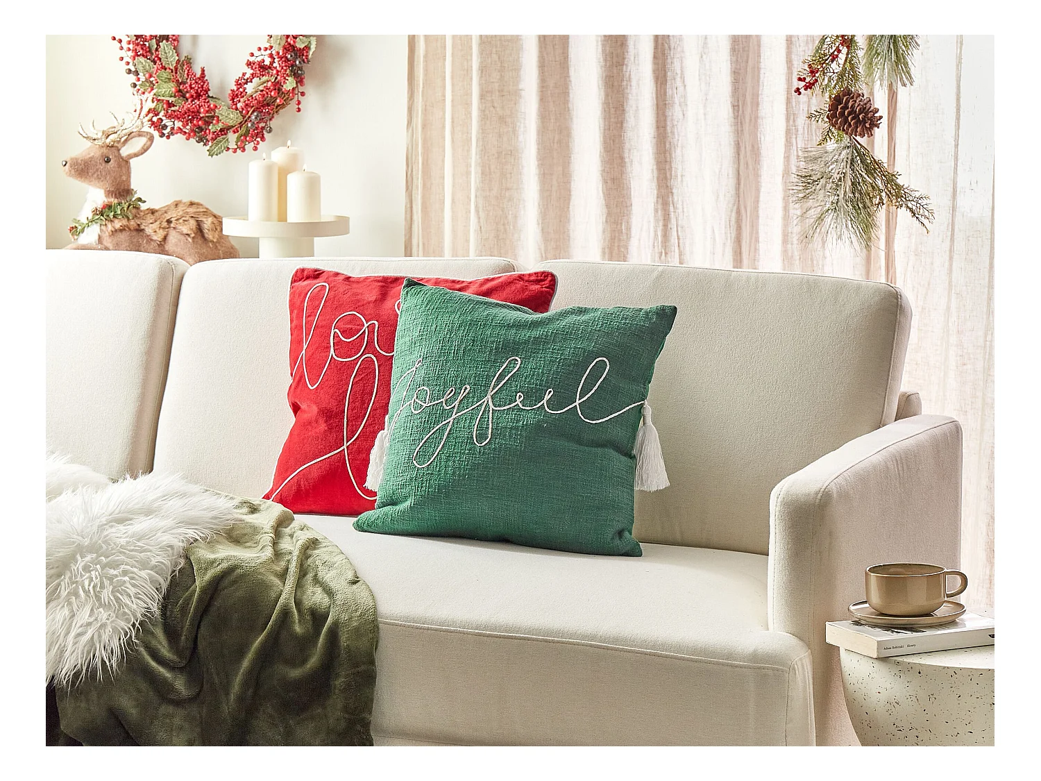 Coussin ELETTARIA Coton 45 x 45 cm Vert Motif de Noël