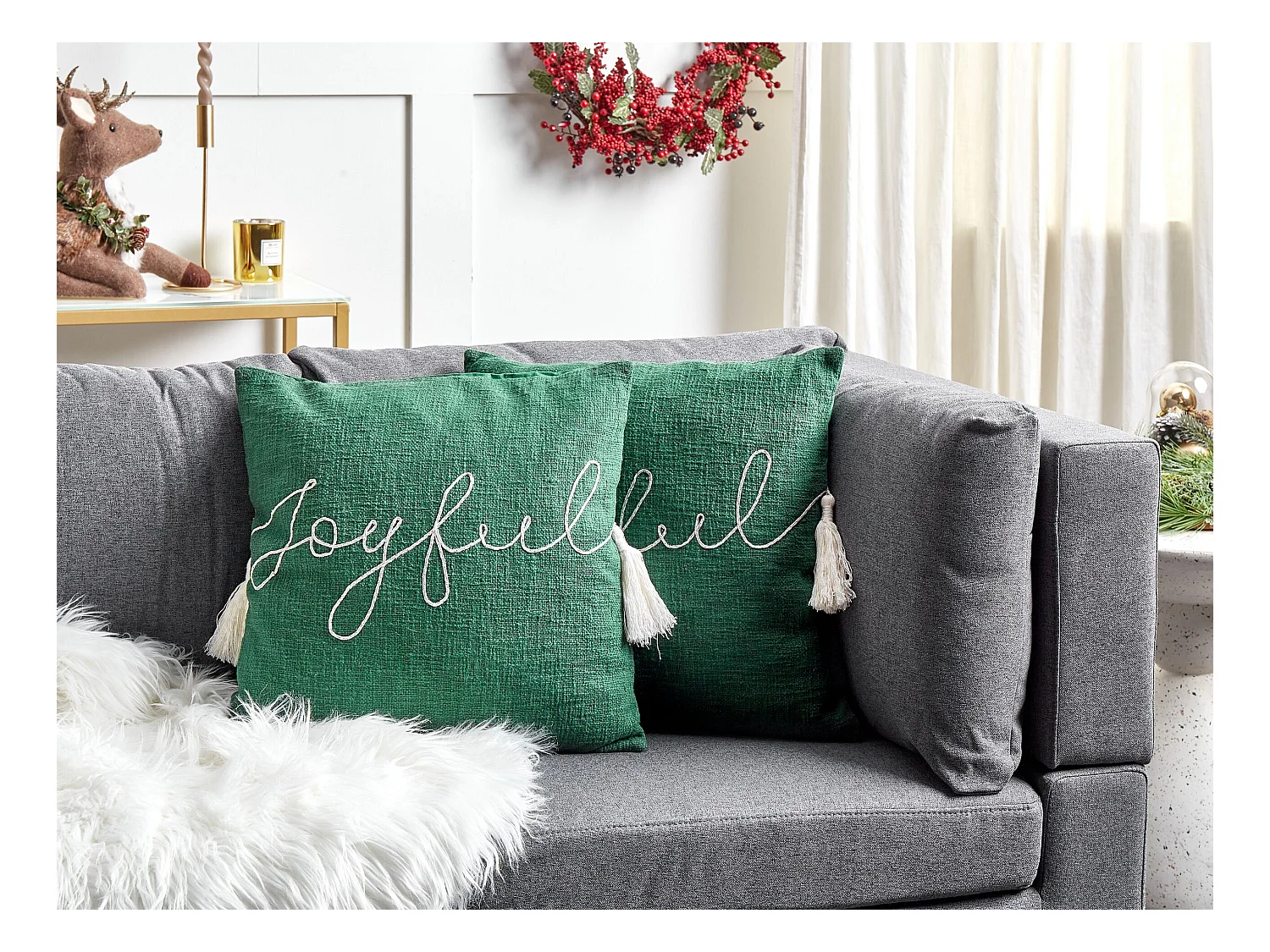 Lot de 2 coussins décoratifs ELETTARIA Coton 45 x 45 cm Vert Motif de Noël