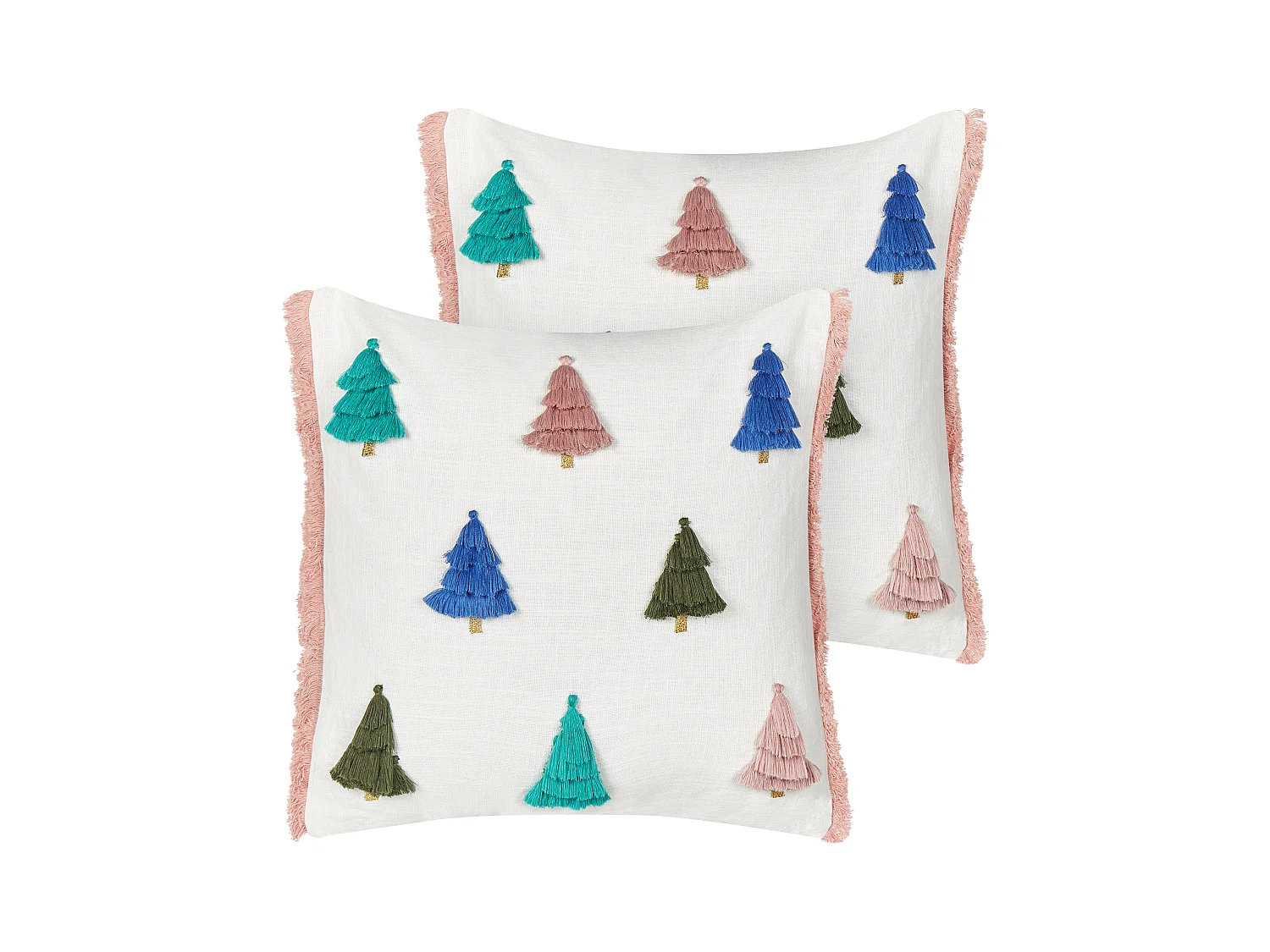 Lot de 2 coussins décoratifs SKIMMIA Coton 45 x 45 cm Blanc Motif de Noël