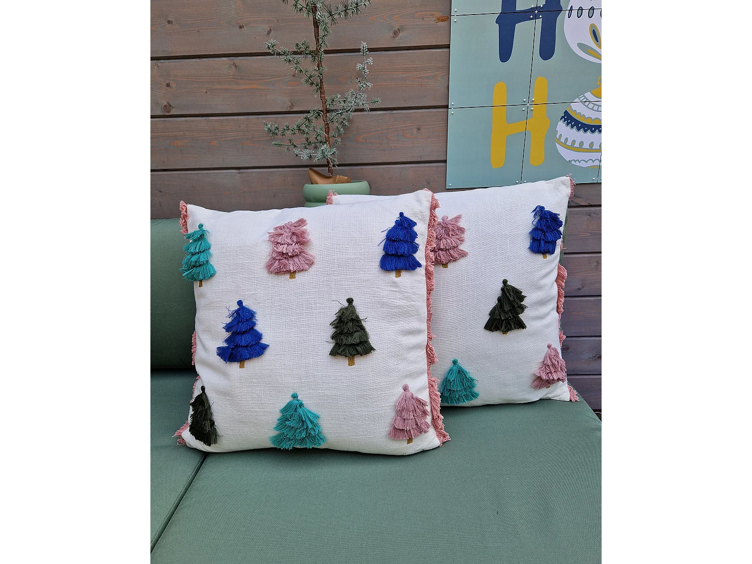 Dekokissen 2er Set SKIMMIA Baumwolle 45 x 45 cm Weiss Weihnachtsmotiv