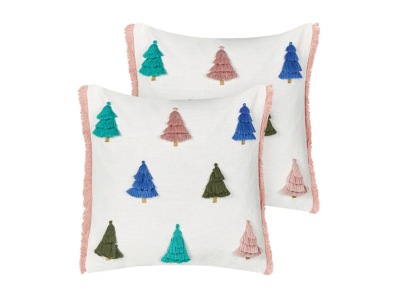 Lot de 2 coussins décoratifs SKIMMIA Coton 45 x 45 cm Blanc Motif de Noël