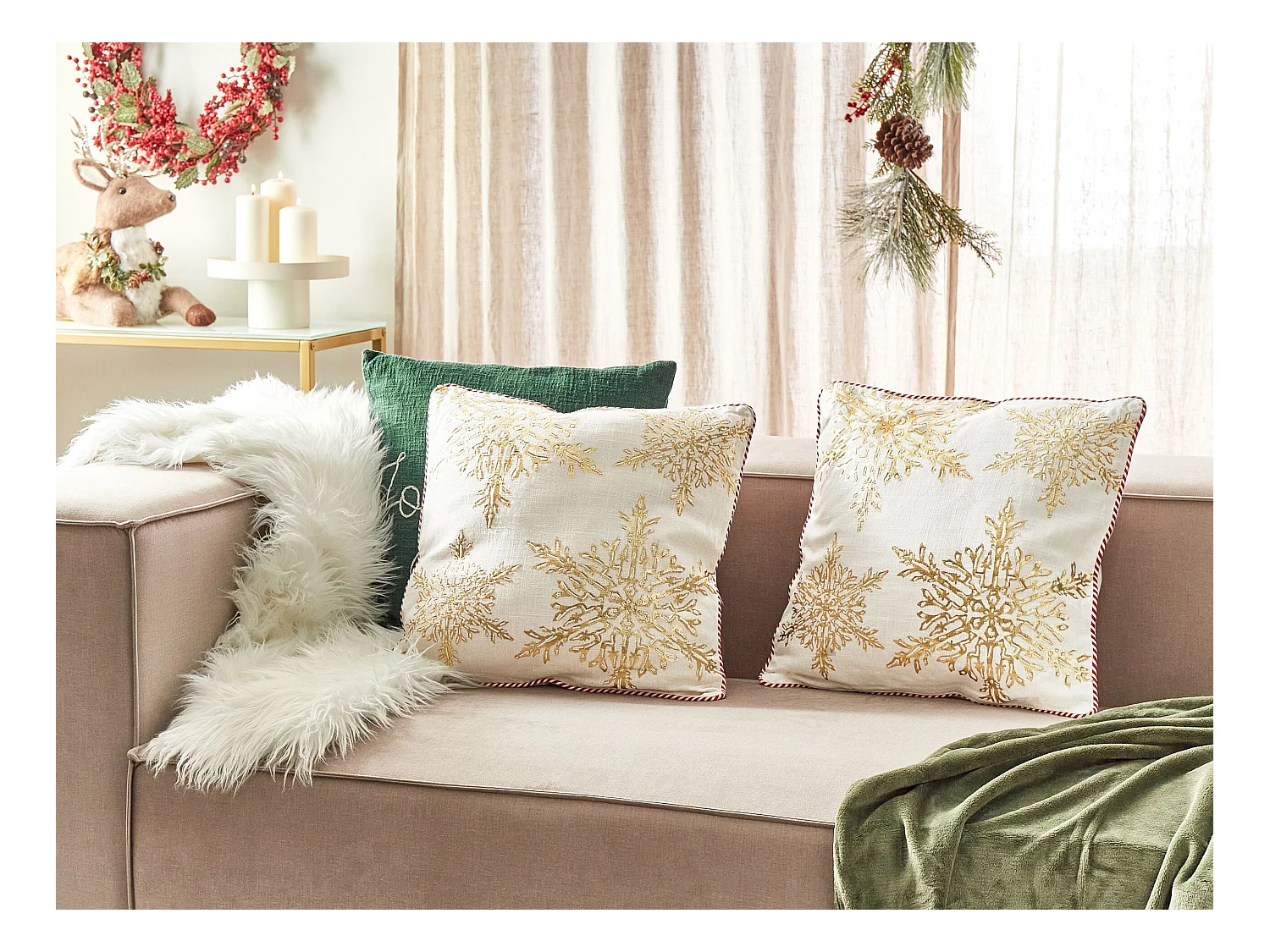 Set van 2 decoratieve kussens STAPELIA Katoen 45 x 45 cm Wit Kerst patroon
