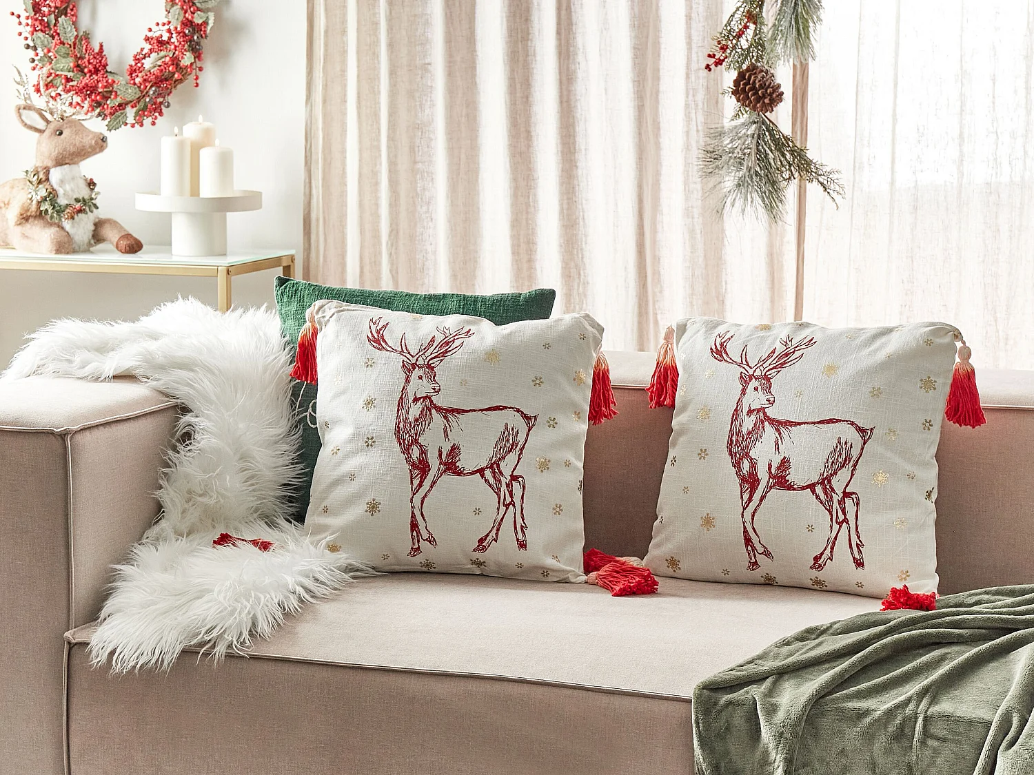 Lot de 2 coussins décoratifs VALLOTA Coton 45 x 45 cm Blanc Motif de Noël
