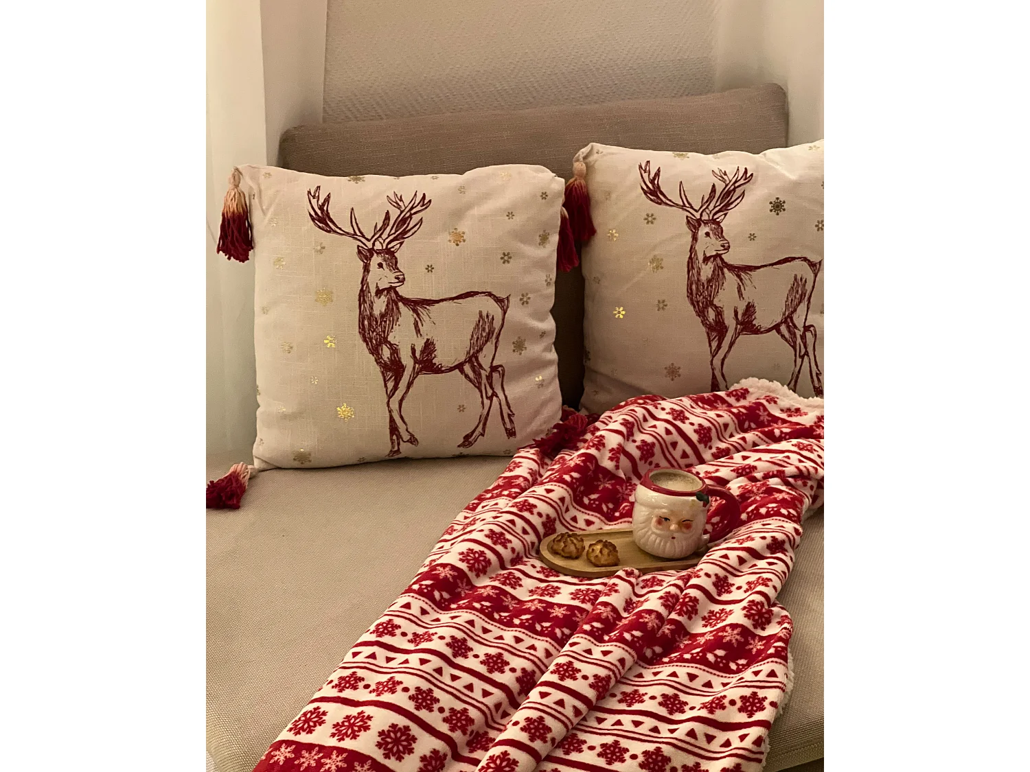 Dekokissen 2er Set VALLOTA Baumwolle 45 x 45 cm Weiss Weihnachtsmotiv
