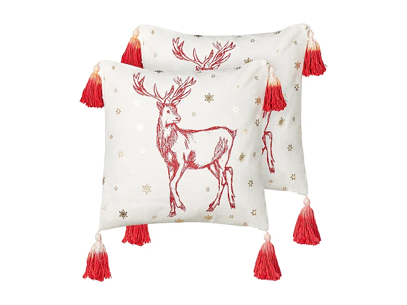 Dekokissen 2er Set VALLOTA Baumwolle 45 x 45 cm Weiss Weihnachtsmotiv