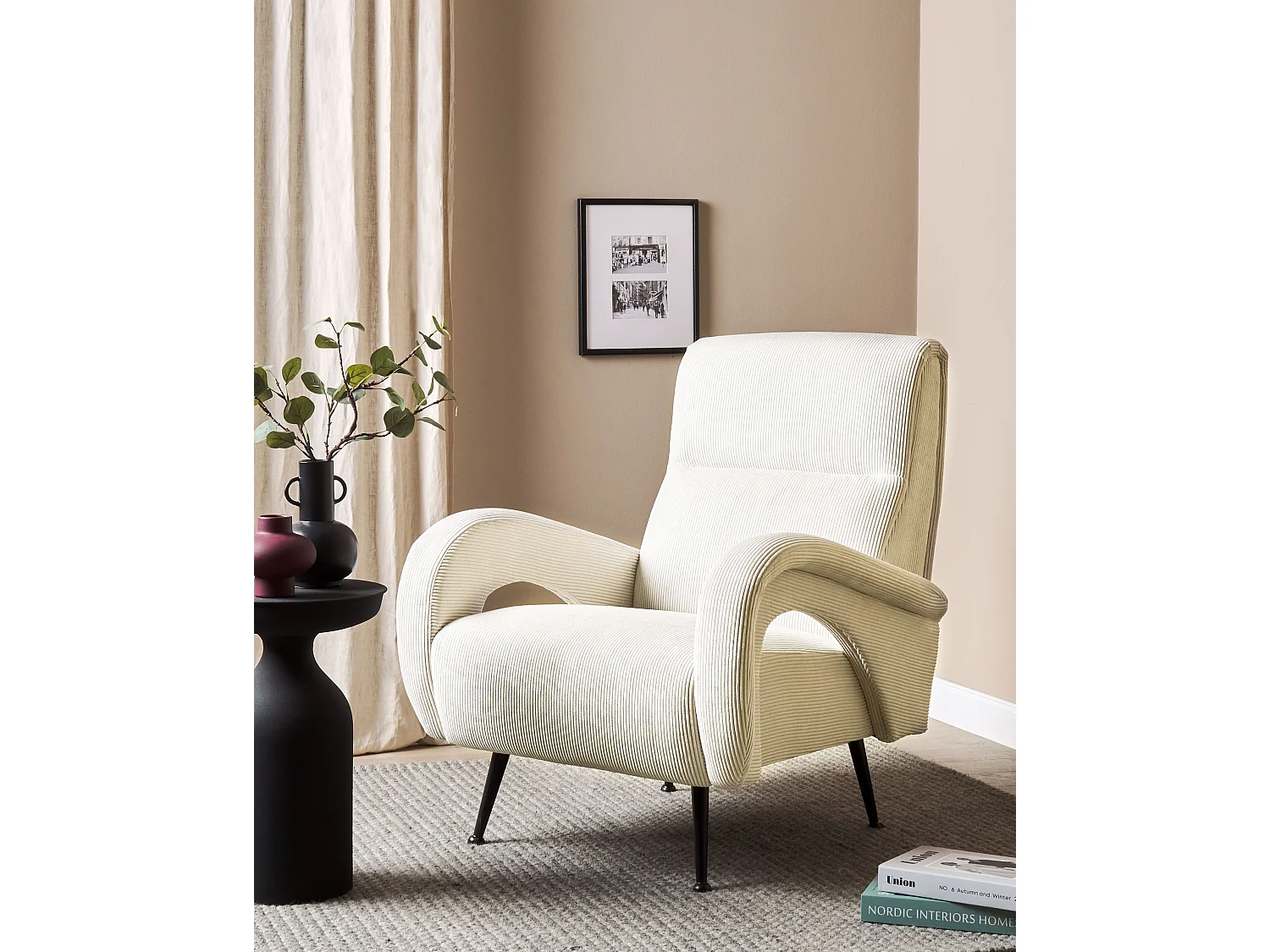 Fauteuil SVALOV Velours côtelé Blanc cassé