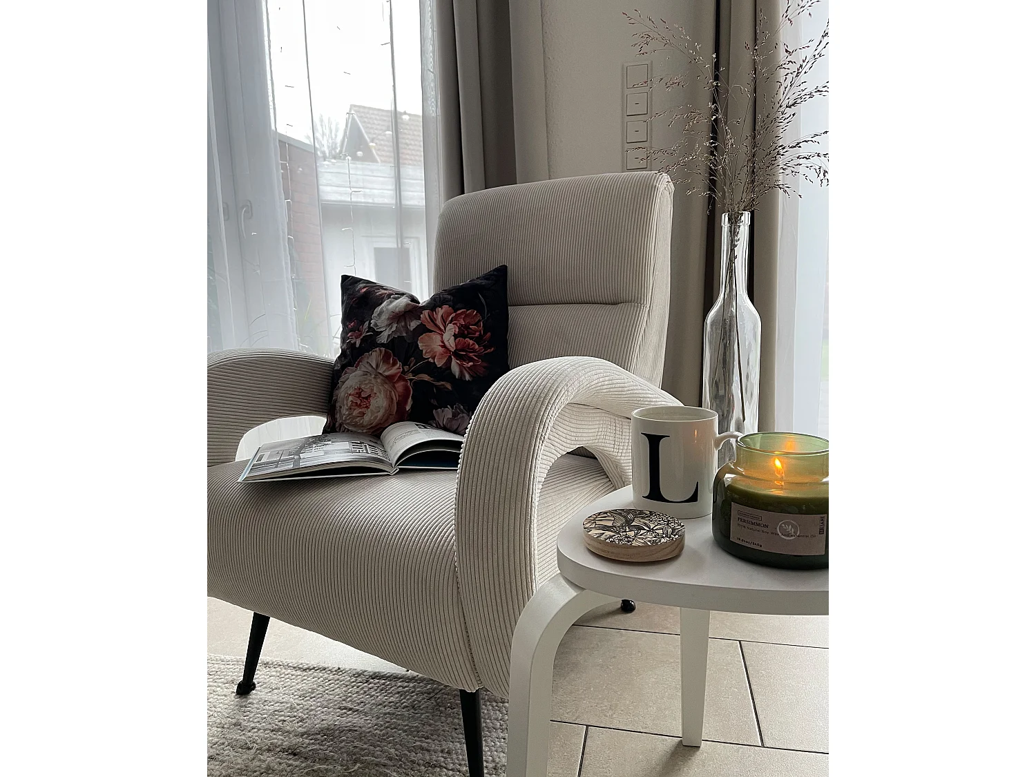 Fauteuil SVALOV Velours côtelé Crème
