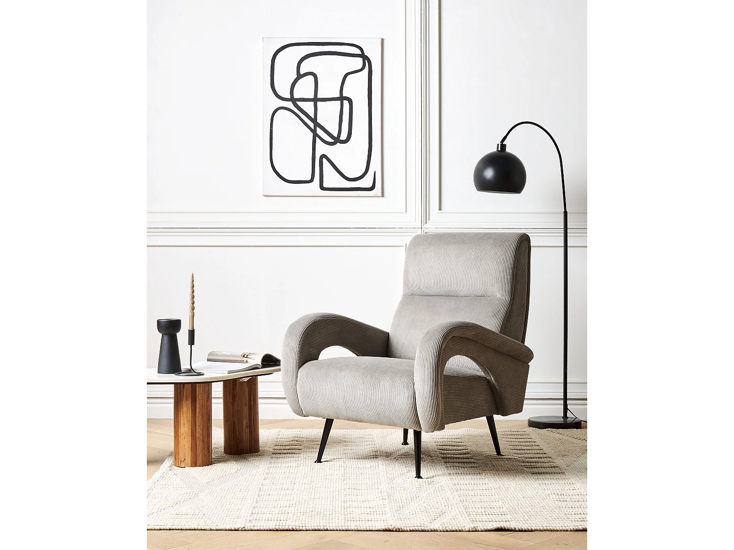 Fauteuil SVALOV Velours côtelé Gris