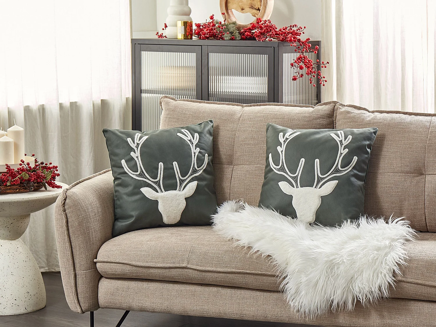 Lot de 2 coussins décoratifs BICOCCA Velours 45 x 45 cm Vert foncé Motif de Noël
