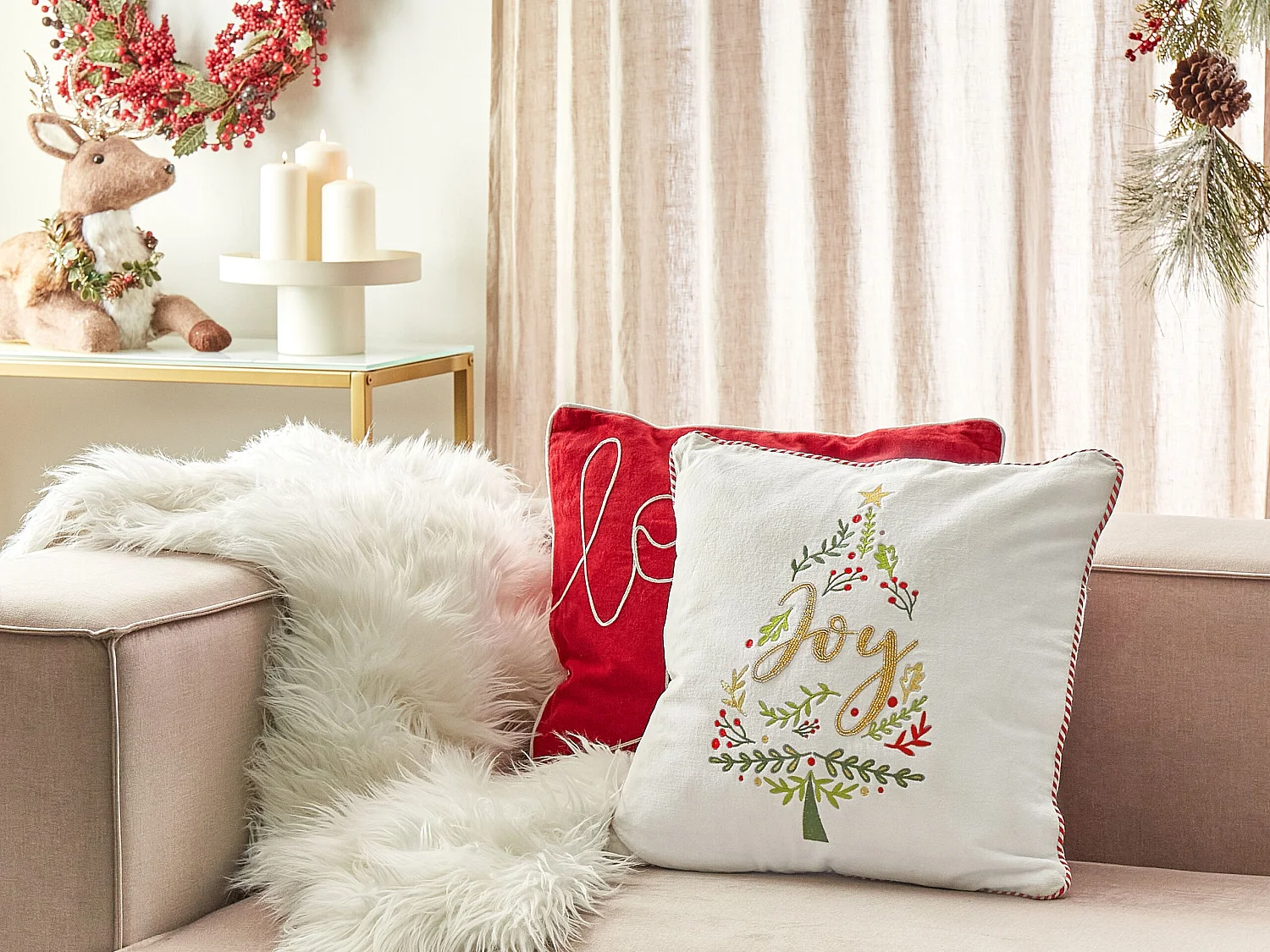 Cuscino decorativo ECHEVERIA Velluto 45 x 45 cm Bianco Modello natalizio