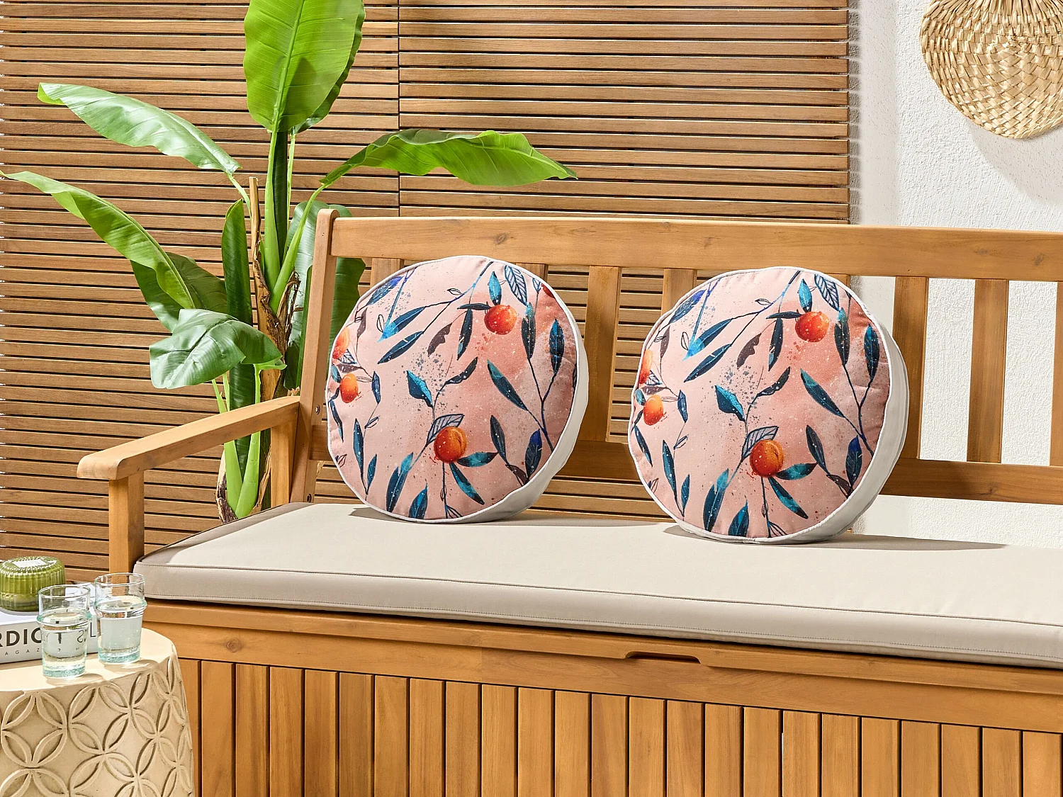 Conjunto de 2 cojines de exterior PIALPETTA 40 x 40 cm Naranja Patrón de plantas