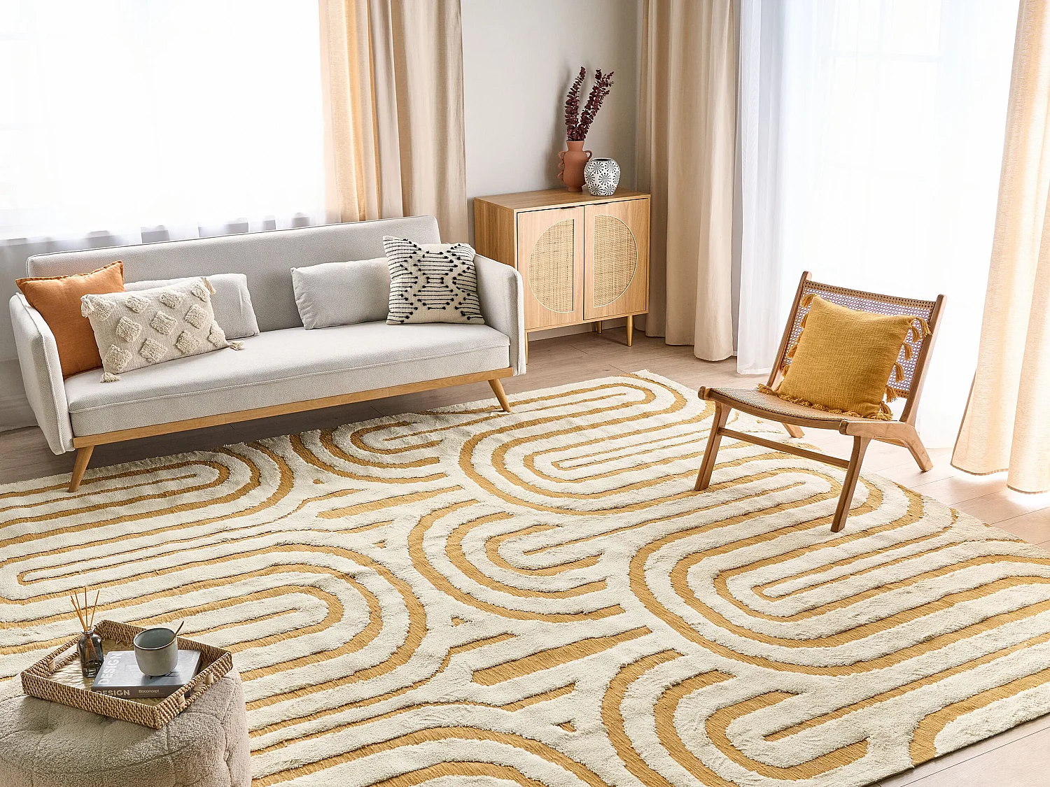 Tapis en coton blanc cassé et jaune 300 x 400 cm PERAI