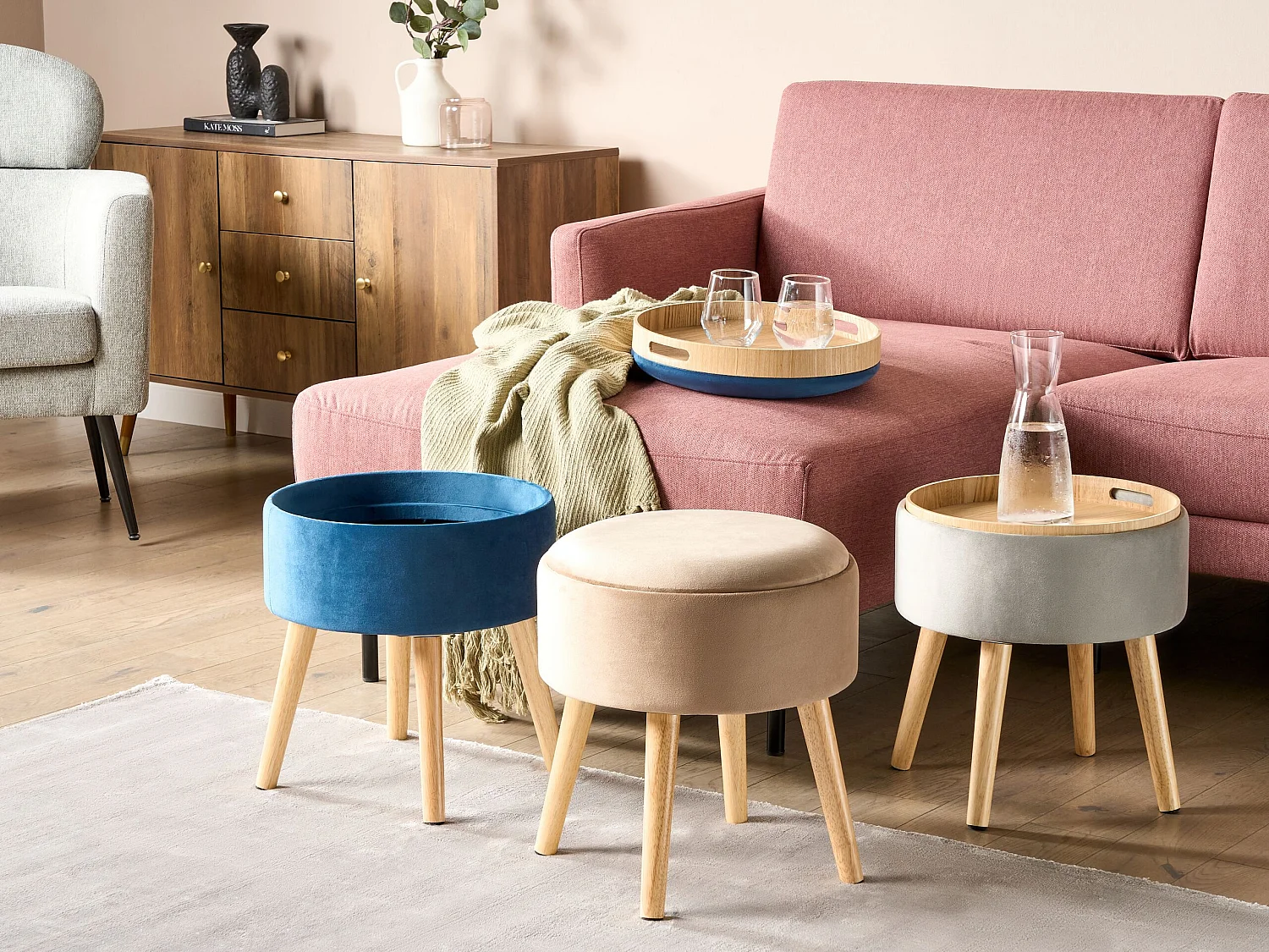 Tabouret de rangement NEELY Velours Beige