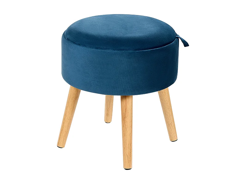 Hocker Samtstoff / Holz blau marineblau mit Stauraum Tablett Neely