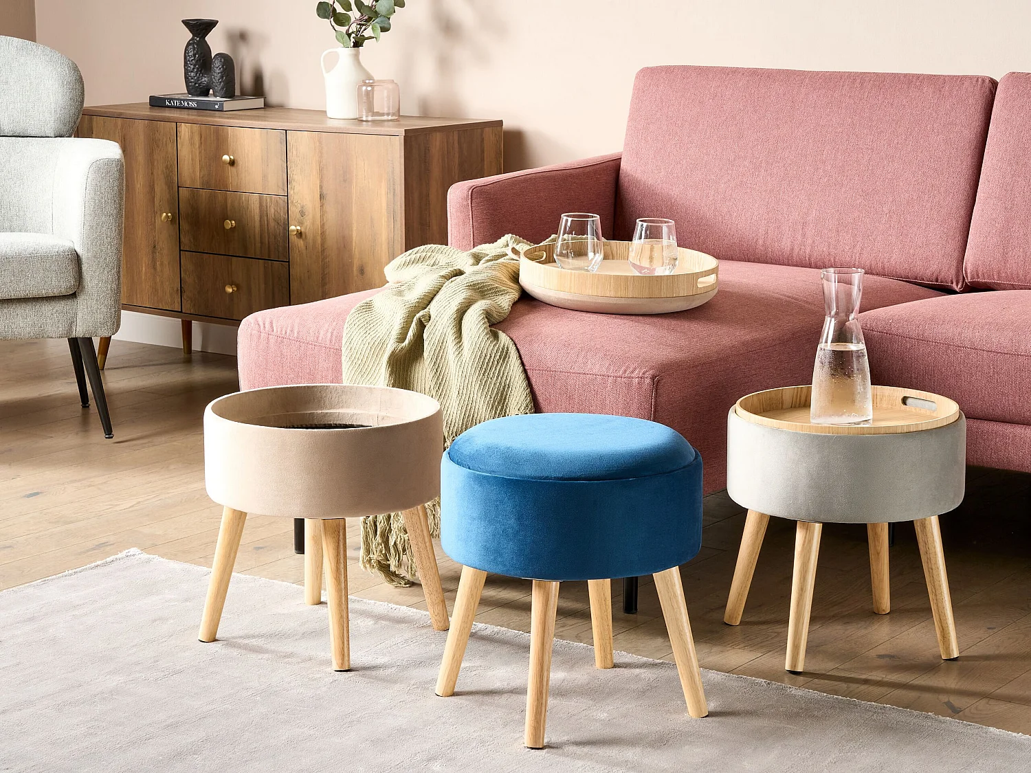 Tabouret de rangement NEELY Velours Bleu marine