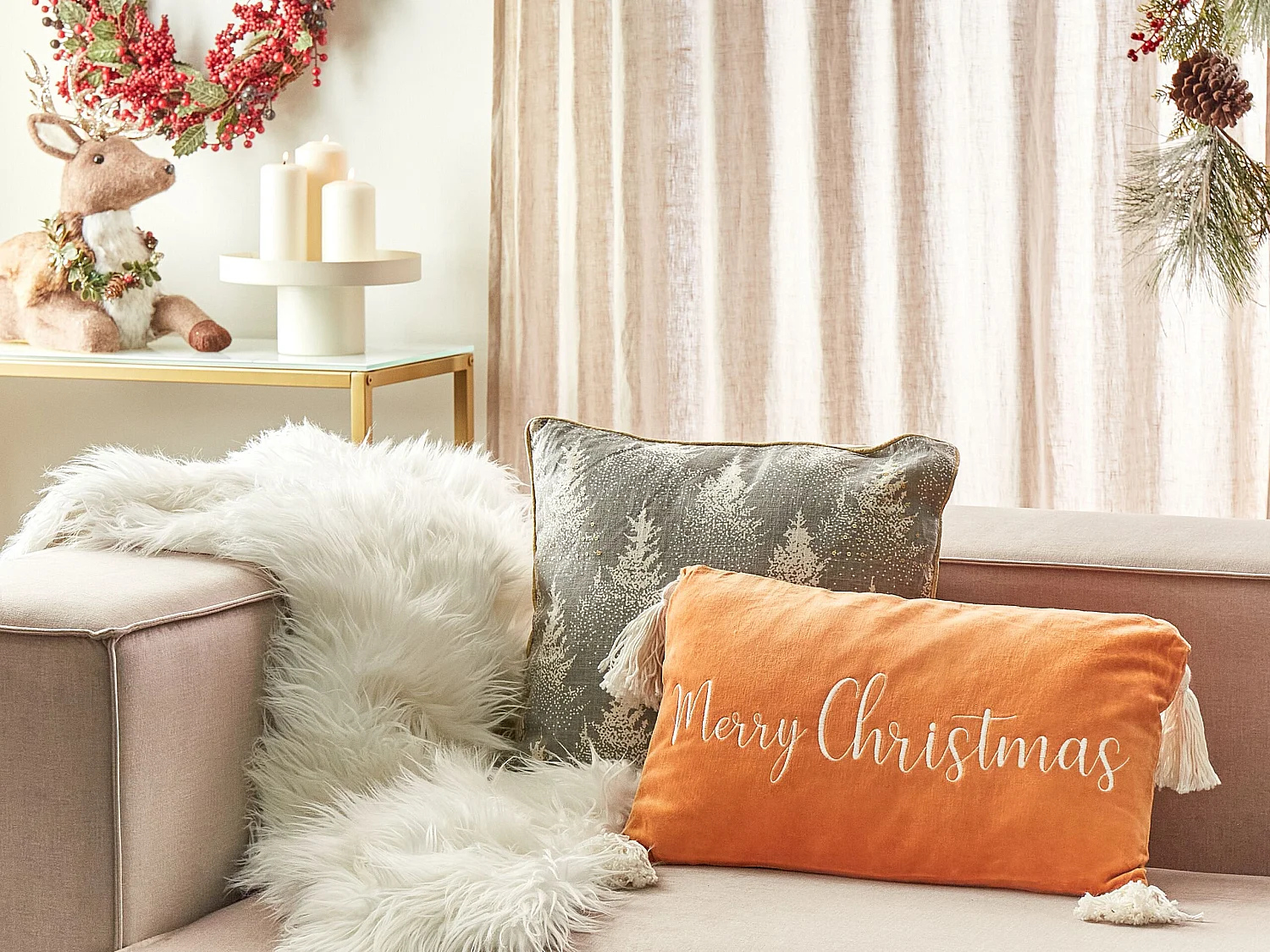 Dekokissen mit Füllung Samtstoff orange Weihnachtsmotiv 30x50 cm modern Lithops