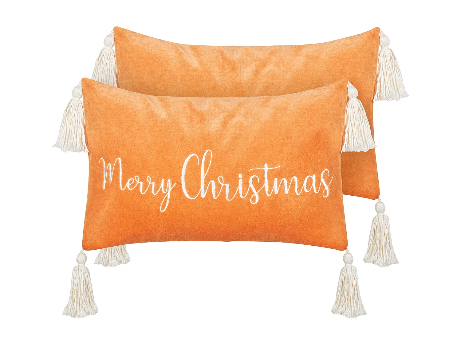 Dekokissen 2er Set LITHOPS Samtstoff 30 x 50 cm Orange Weihnachtsmotiv