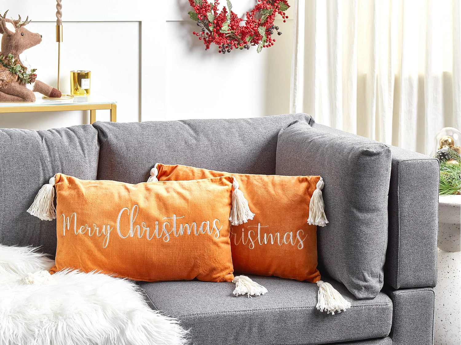 Set med 2 prydnadskuddar LITHOPS 30 x 50 cm Sammet Orange Julmotiv