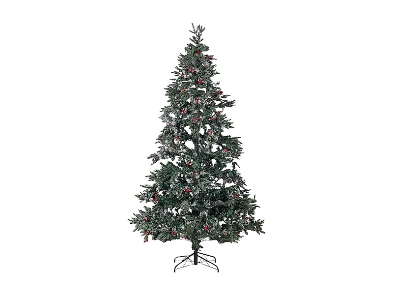 Künstlicher Weihnachtsbaum mit Zapfen Schnee bestreut 240 cm grün/ rot
