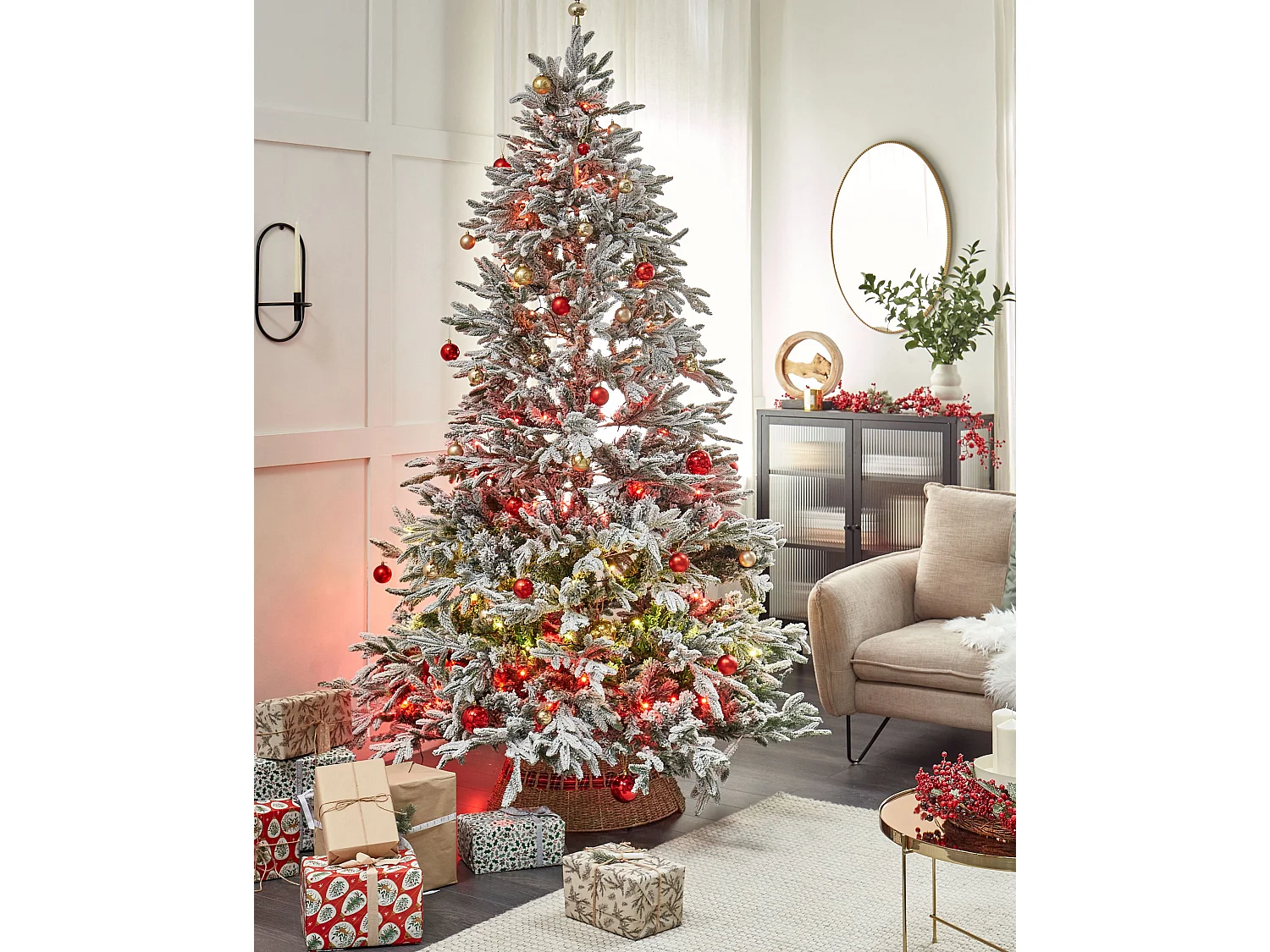 Ośnieżona sztuczna choinka 240 cm biała BASSIE