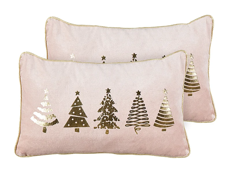 Lot de 2 coussins décoratifs ALSOBIA Velours 30 x 50 cm Rose Motif de Noël