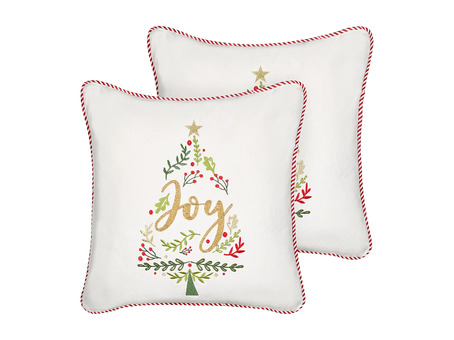 Lot de 2 coussins décoratifs ECHEVERIA Velours 45 x 45 cm Blanc Motif de Noël