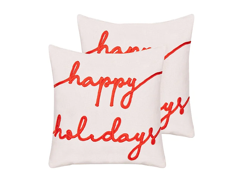 Conjunto de 2 cojines decorativos EXACUM Terciopelo 45 x 45 cm Blanco Patrón navideño