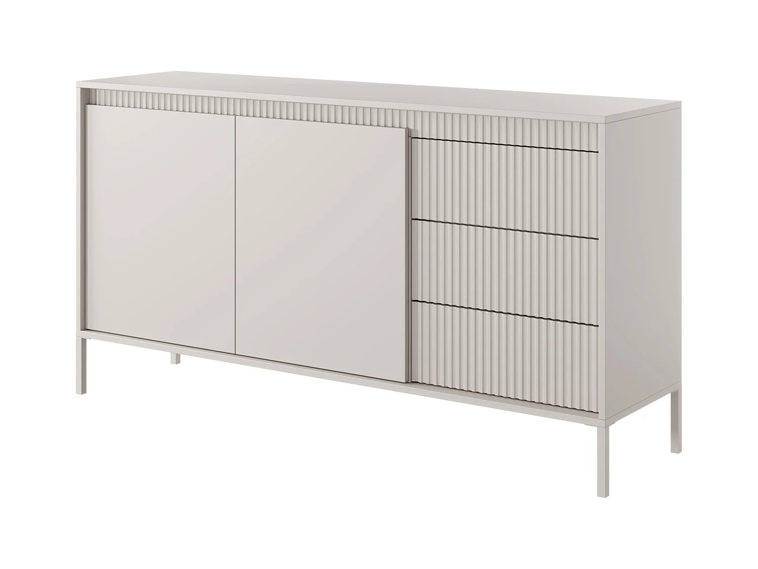 Commode à deux portes - 153 cm - avec trois tiroirs et façade fraisée - beige - FALSETTO