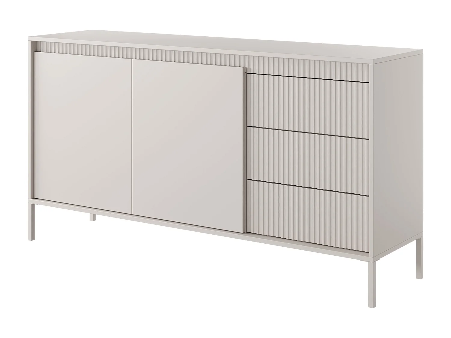 Commode à deux portes - 153 cm - avec trois tiroirs et façade fraisée - beige - FALSETTO