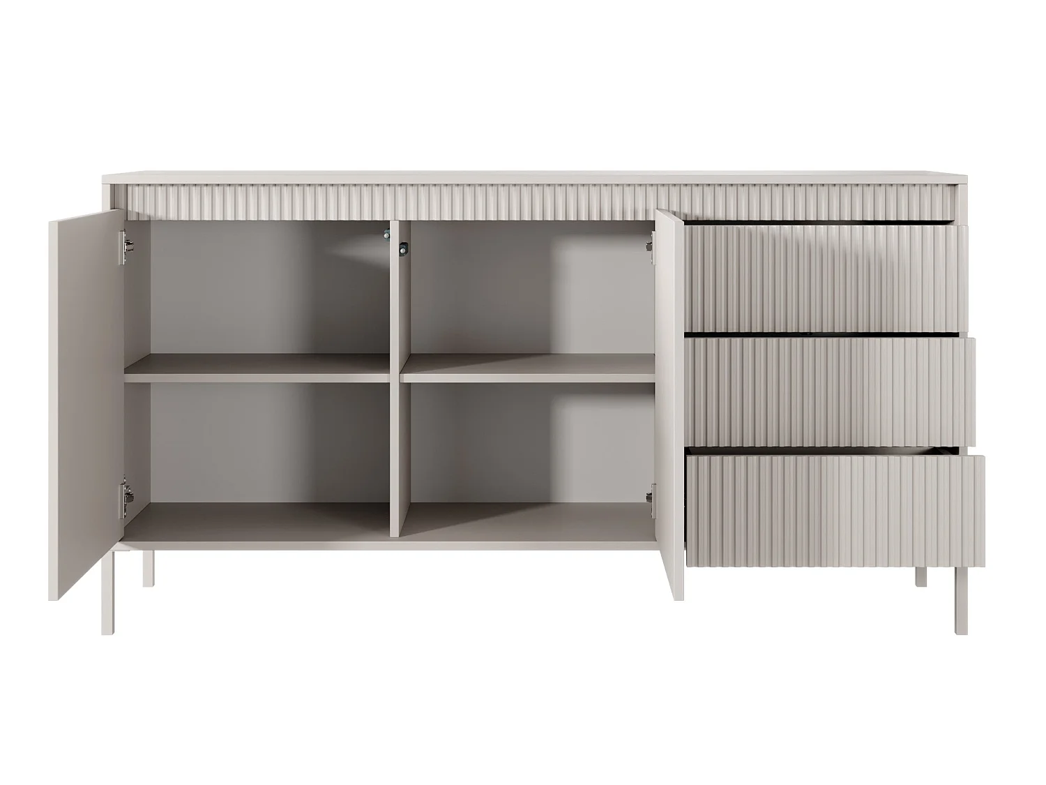 Tweedeurs ladekast - 153 cm - met drie laden en gefreesd front - beige - FALSETTO