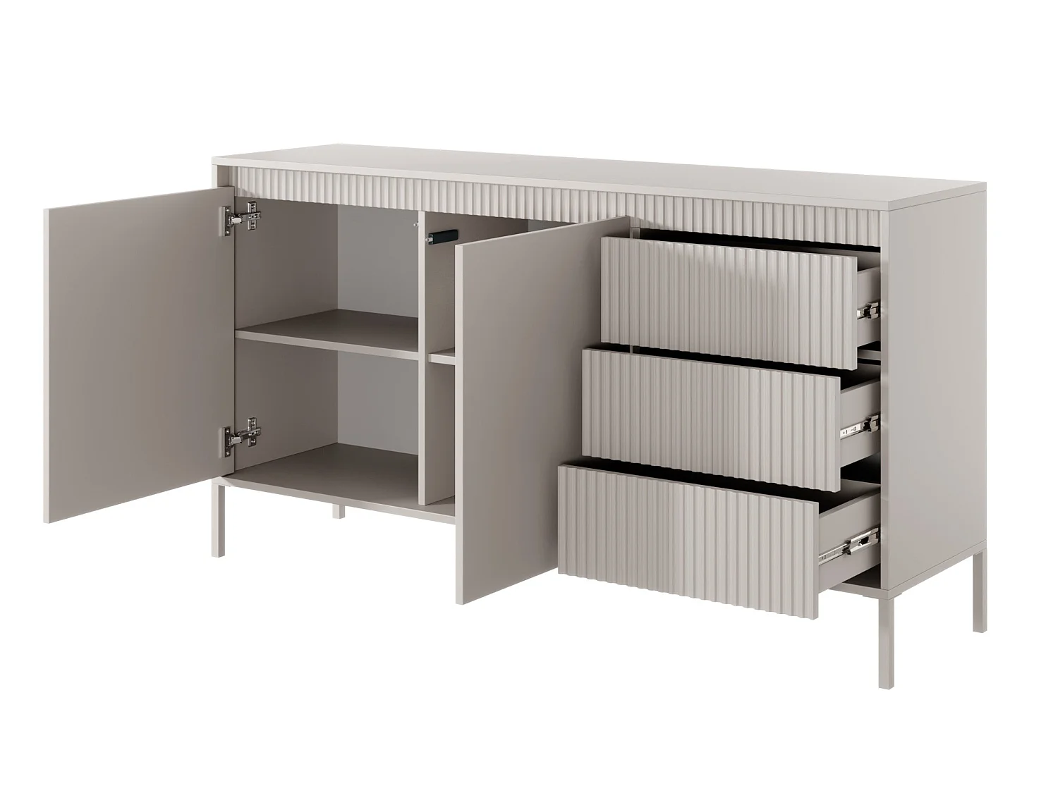 Tweedeurs ladekast - 153 cm - met drie laden en gefreesd front - beige - FALSETTO