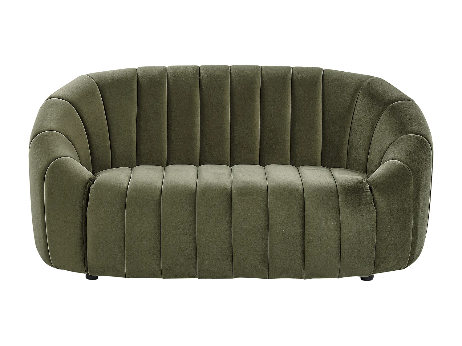 2-Sitzer Sofa Samt grün gesteppt oval Muschelform niedrige Rückenlehne Malung