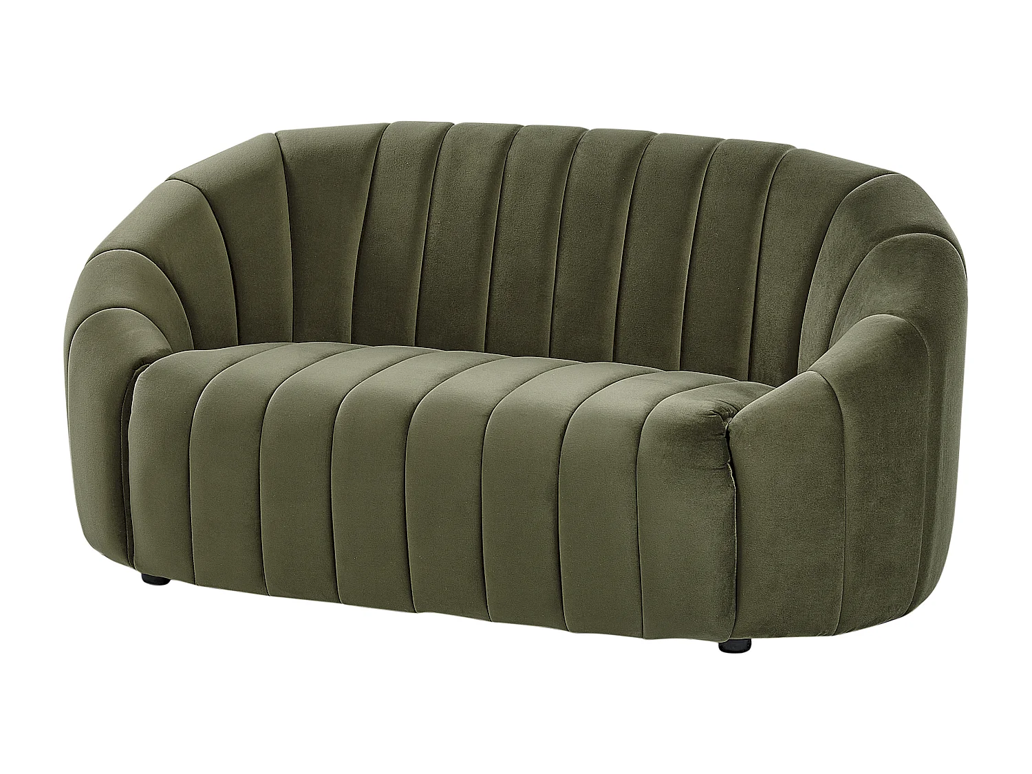 2-Sitzer Sofa Samt grün gesteppt oval Muschelform niedrige Rückenlehne Malung