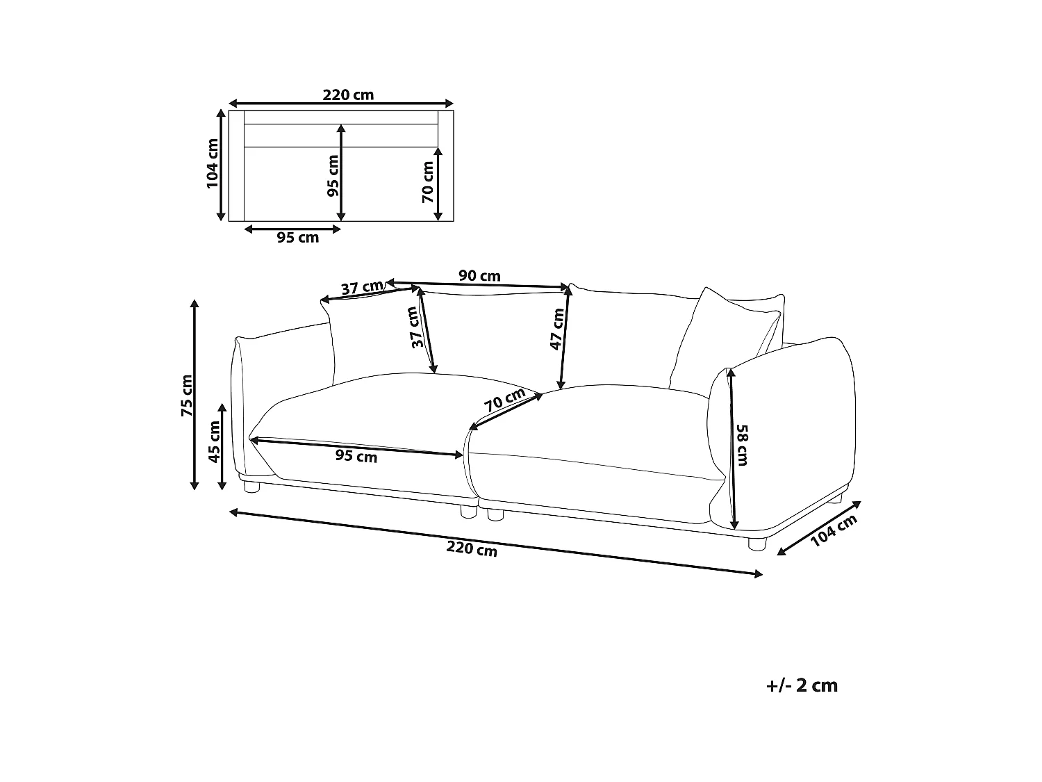 Bank LUVOS Stof Lichtbeige 3-zitter