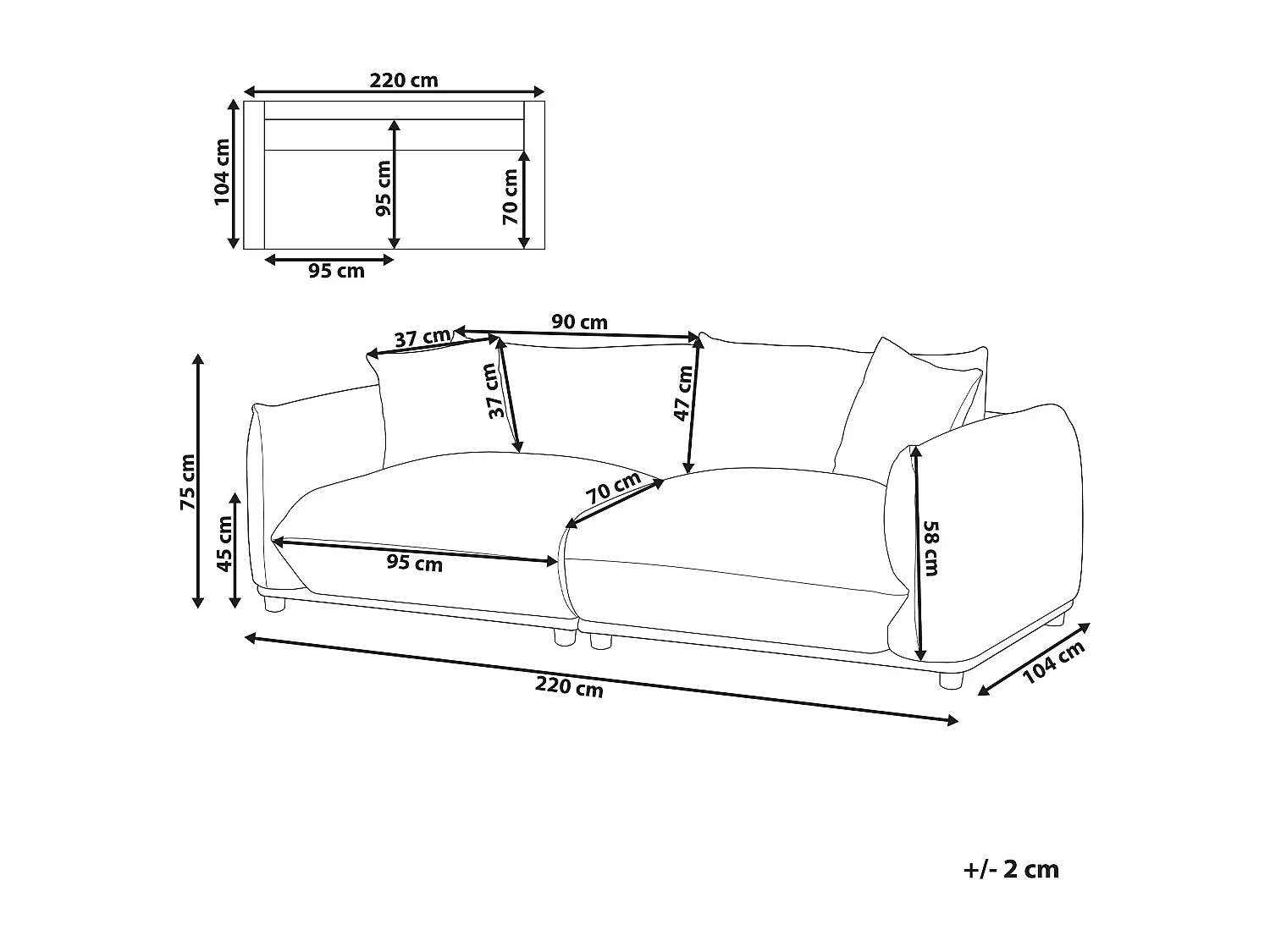Sofa LUVOS Jasnobeżowy dla 3 osób