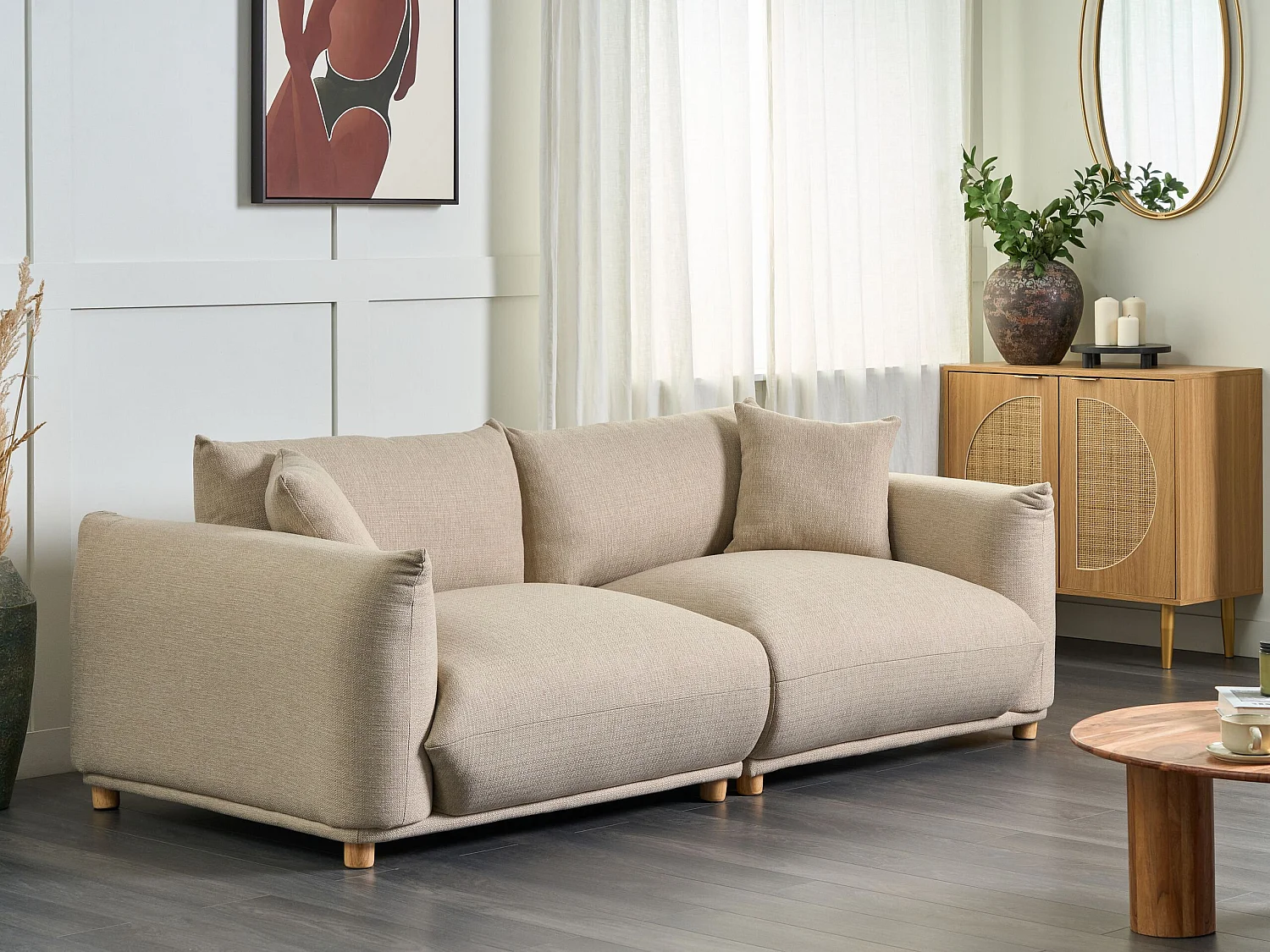 Bank LUVOS Stof Lichtbeige 3-zitter