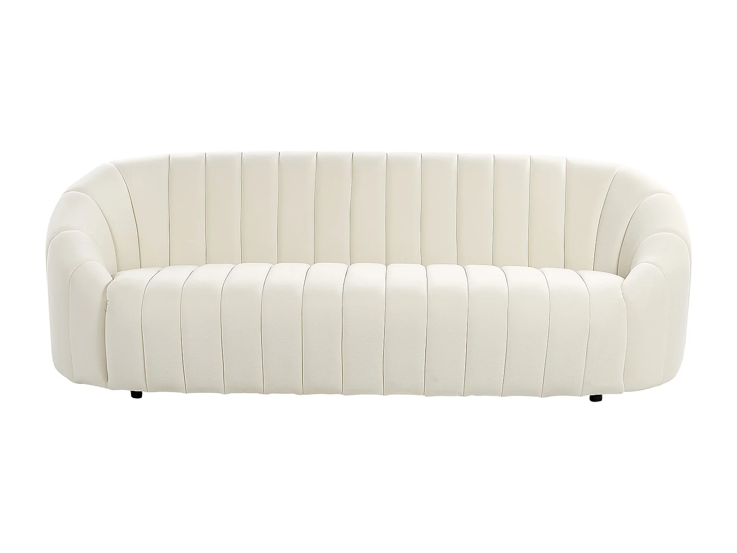 3-Sitzer Sofa Samt weiß gesteppt oval Muschelform niedrige Rückenlehne Malung